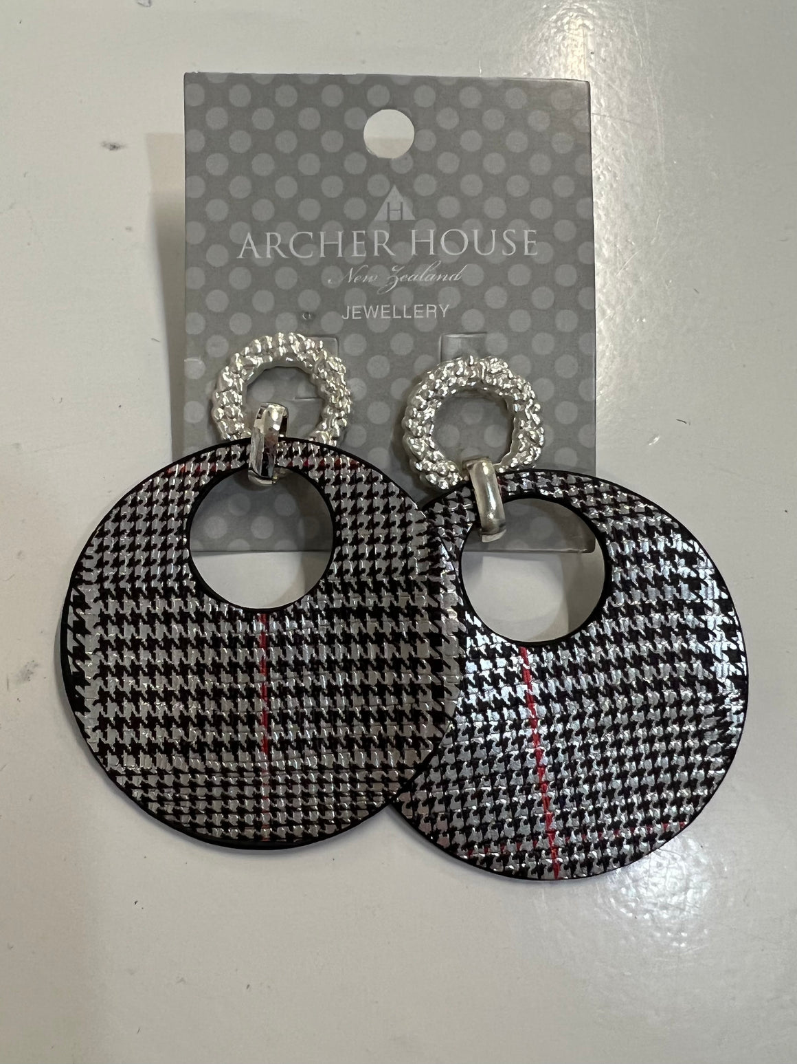 Archer House Houndstooth Earrings-Silver/Black/White | NZ womens clothing | Trio Boutique Geraldine