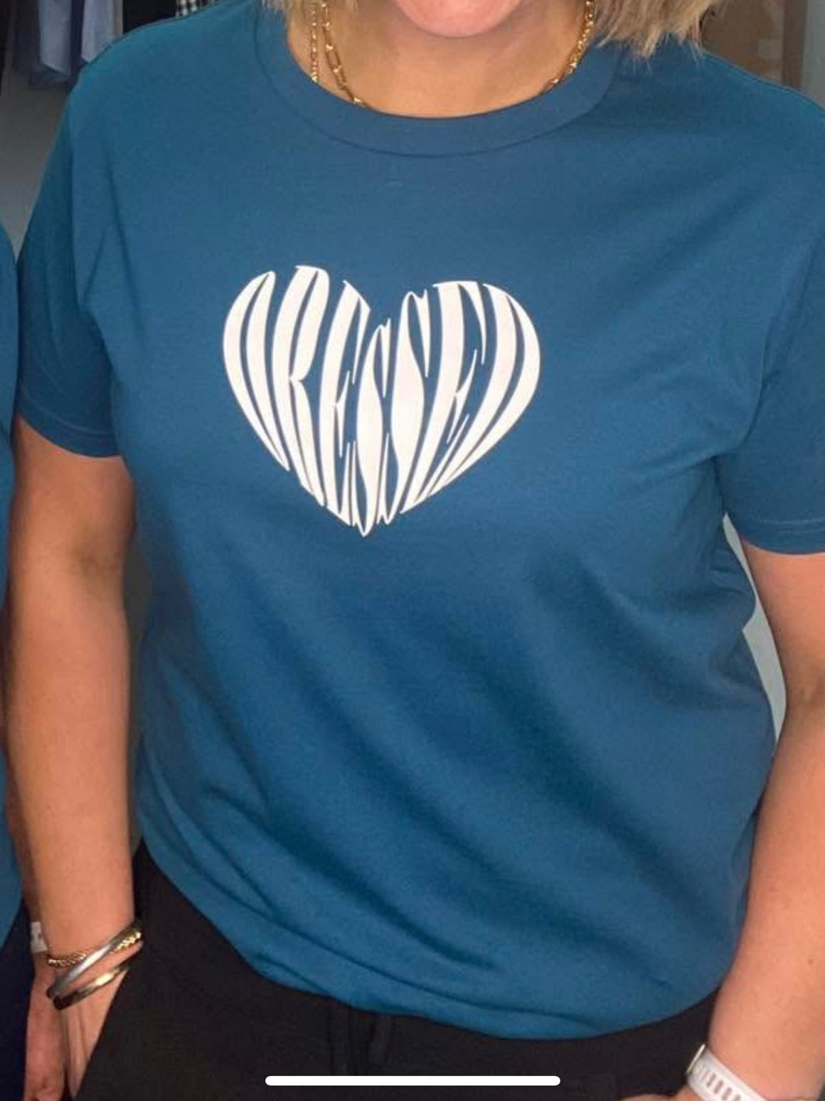 DRESSED Heart Tee-Teal with heart Print