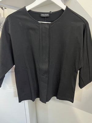 White On Black Collarless Jacket-Black