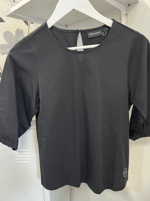 White on Black Puff Sleeve Tee-Black