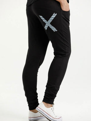 Home Lee Apartment Pants-Black with Stormy Stripe X