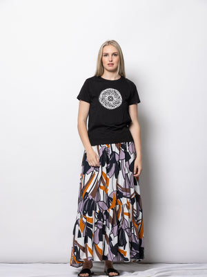 DRESSED Flower Tee-Black with White Print