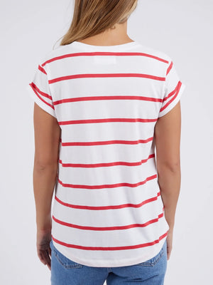 Foxwood Manly Stripe Tee-White/Cayenne