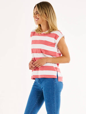 Betty Basics Michaela Top-Dusty Rose Stripe