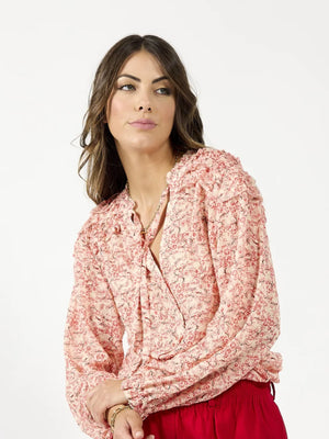 Drama The Label Honor Blouse-Red Scroll