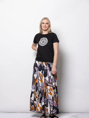 DRESSED Flower Tee-Black with White Print