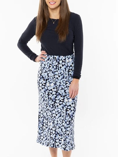 Leila + Luca Milan Bias Cut Skirt-True Blue