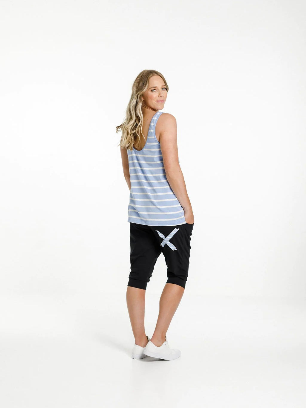 Home Lee 3/4 Apartment Shorts-Black with Cerulean stripe