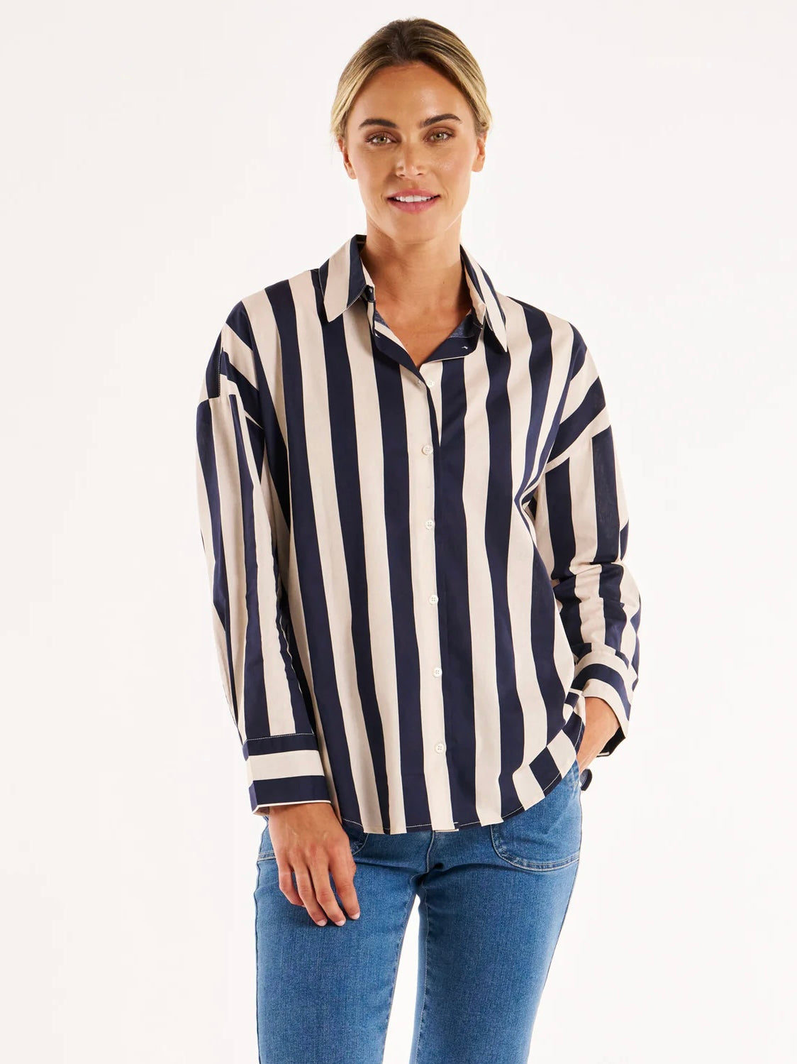 Betty Basics Stripe Shirt-Navy Stripe