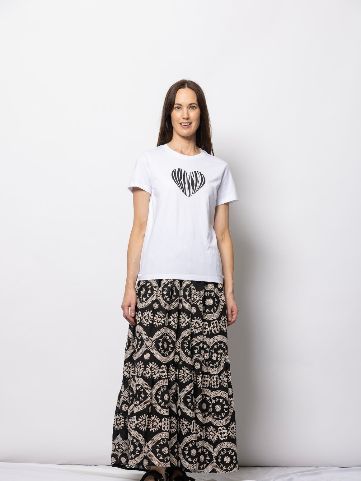 DRESSED Heart Tee-White with Black Print