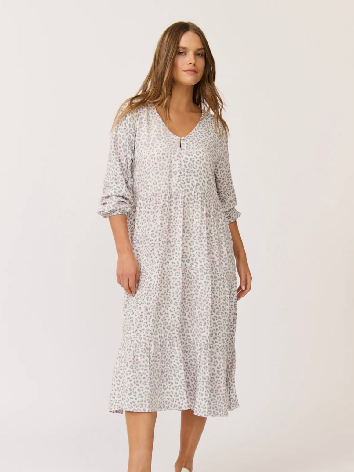 Cartel & Willow Cali Midi Dress-Smudge Leopard