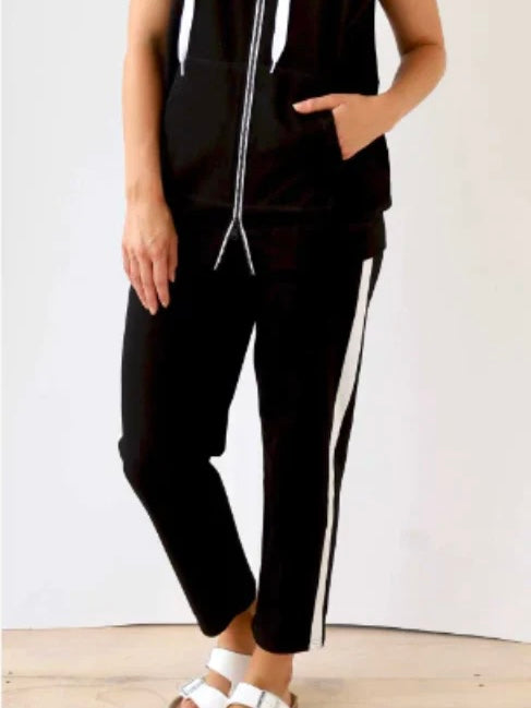 White on Black 7/8 Pant-Black with White Stripe | NZ womens clothing | Trio Boutique Geraldine