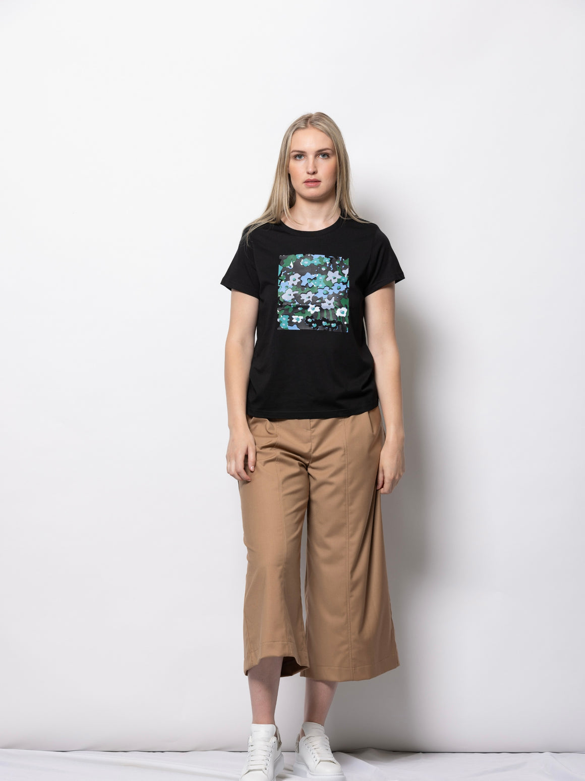 DRESSED Meadow Charm Tee-Black with Green Print