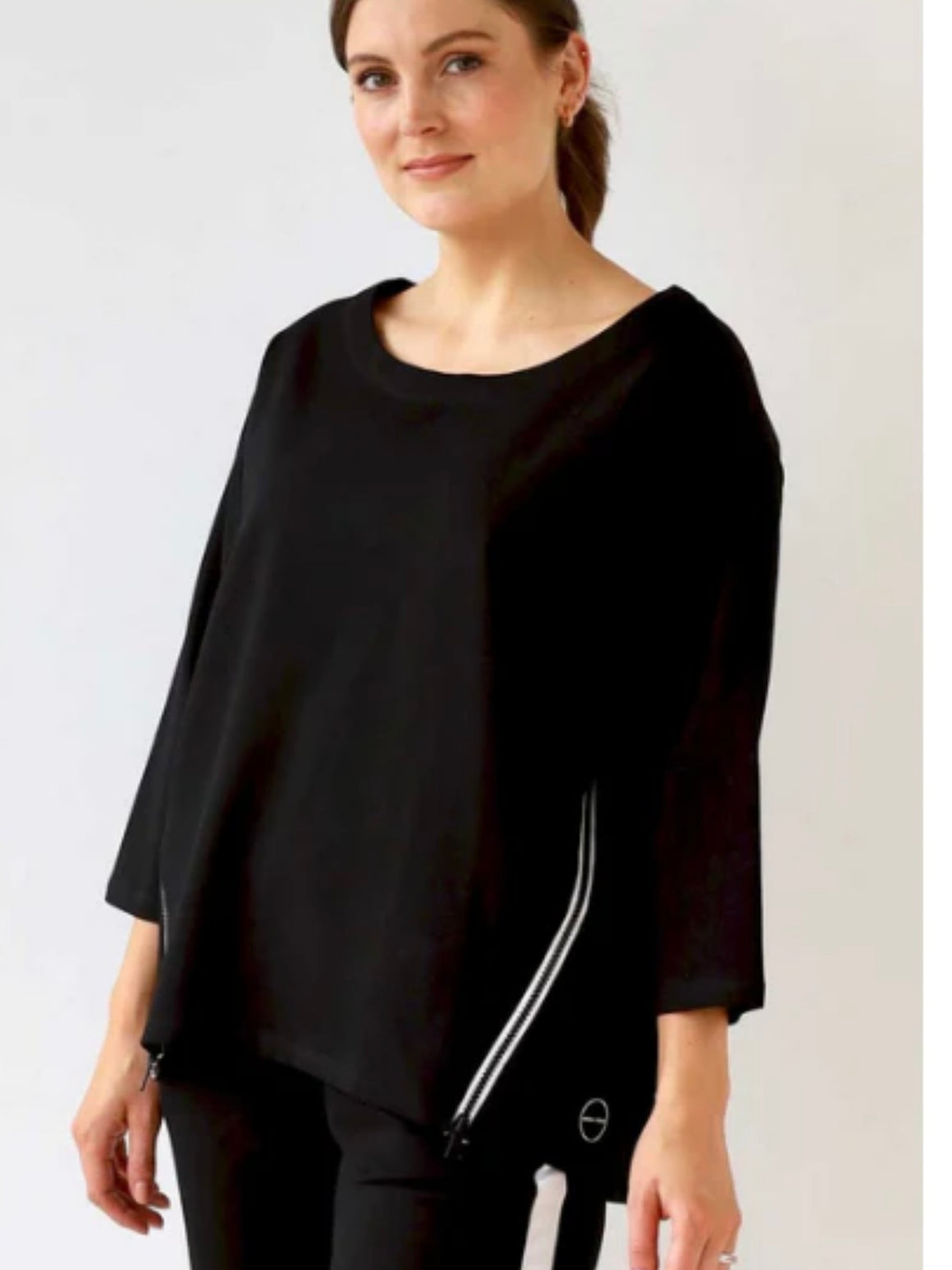White On Black 2 Zip Sweat-Black | NZ womens clothing | Trio Boutique Geraldine