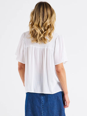 Betty Basics Sandy Shirred Blouse-White