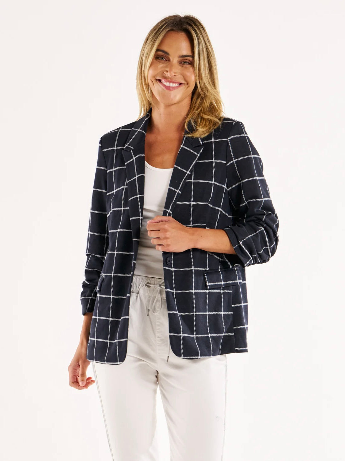 Betty Basics Check Jersey Blazer-Navy Check