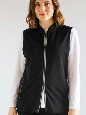 White on Black Zip Vest | NZ womens clothing | Trio Boutique Geraldine