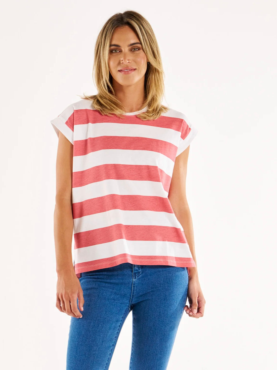 Betty Basics Michaela Top-Dusty Rose Stripe