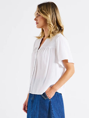 Betty Basics Sandy Shirred Blouse-White