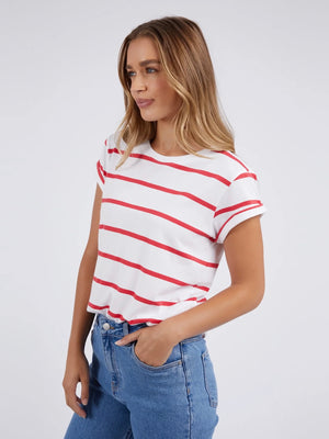 Foxwood Manly Stripe Tee-White/Cayenne