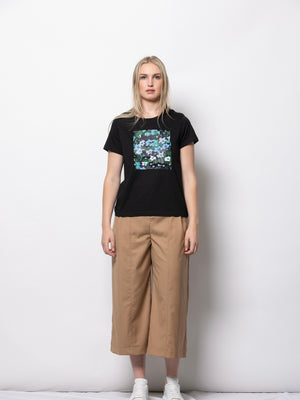 DRESSED Meadow Charm Tee-Black with Green Print