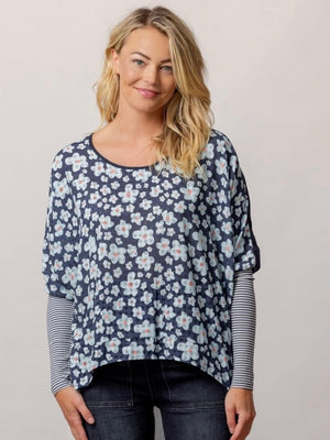 Mi Moso Tori Top-Navy Flowers