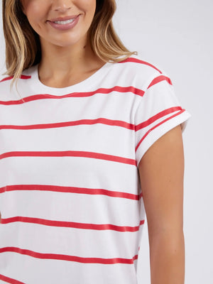 Foxwood Manly Stripe Tee-White/Cayenne