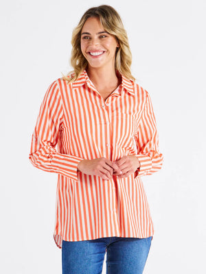 Betty Basics Camden Shirt-Tangerine Stripe