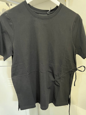 White On Black Side Tye Top-Black